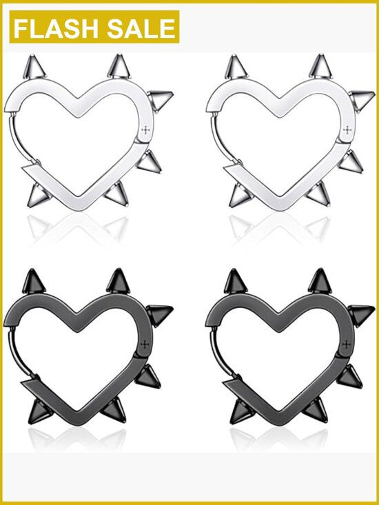 Jewelry - Punk Grunge Earring Set - Gothic Hoop Heart Spike Stud Earrings